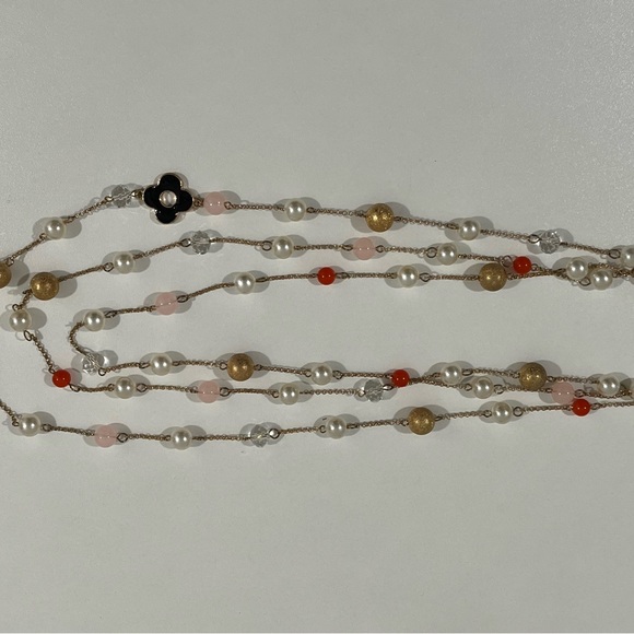 Long Pearl and Crystal Single Strand Necklace - Picture 6 of 7